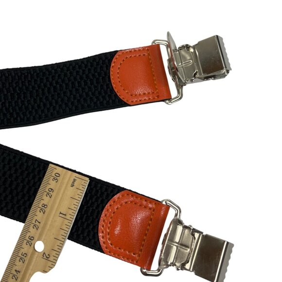 Decalen Mens Black Adjustable X-Back Suspenders With Orange Leather Accents 30k - Picture 3 of 7